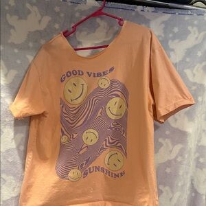 Smiley Face Graphic Tee - Peach